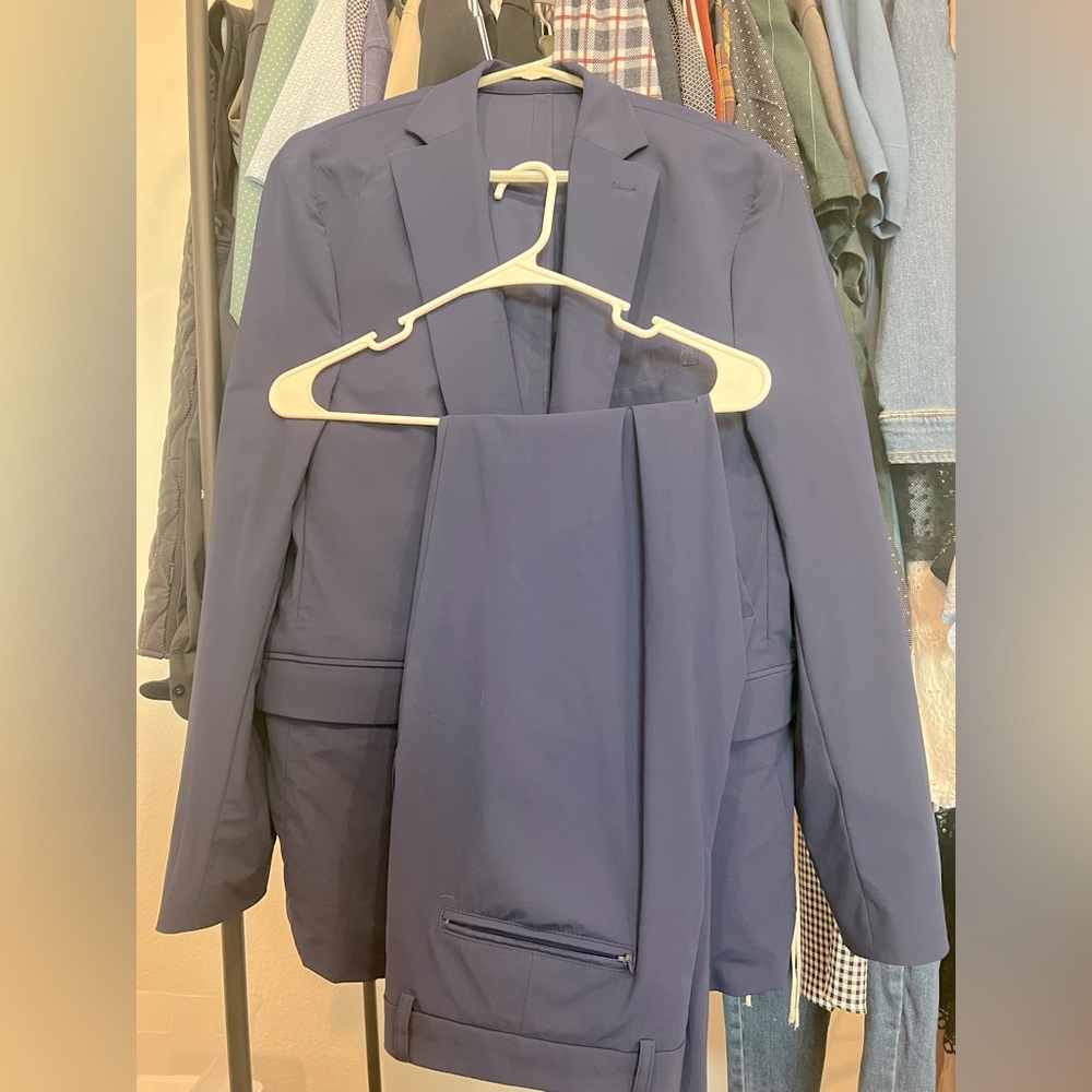 State of Matter Apparel suit made sustainably. Size M suit coat, size 34 pants